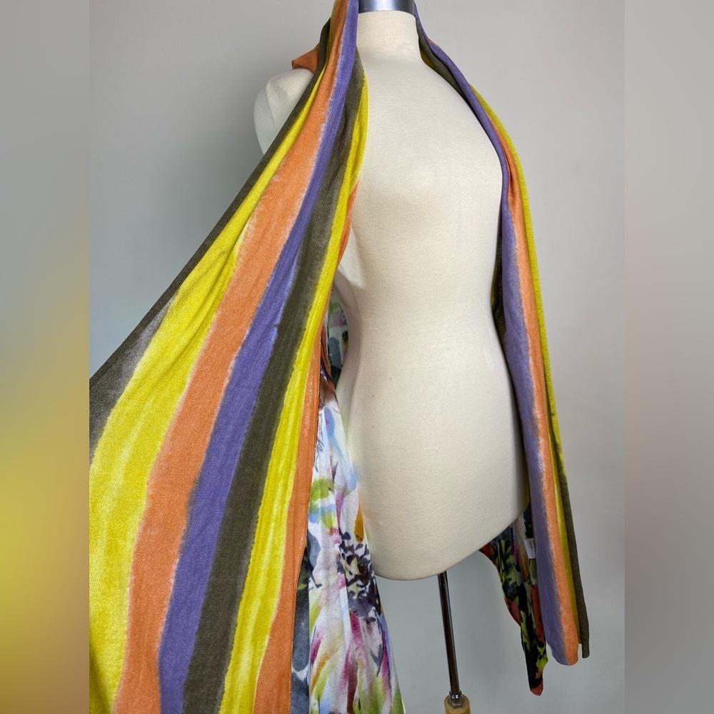 ADORE Women's Medium Sleeveless Floral Art Longline Drape Cardigan Duster Boho - Picture 3 of 10